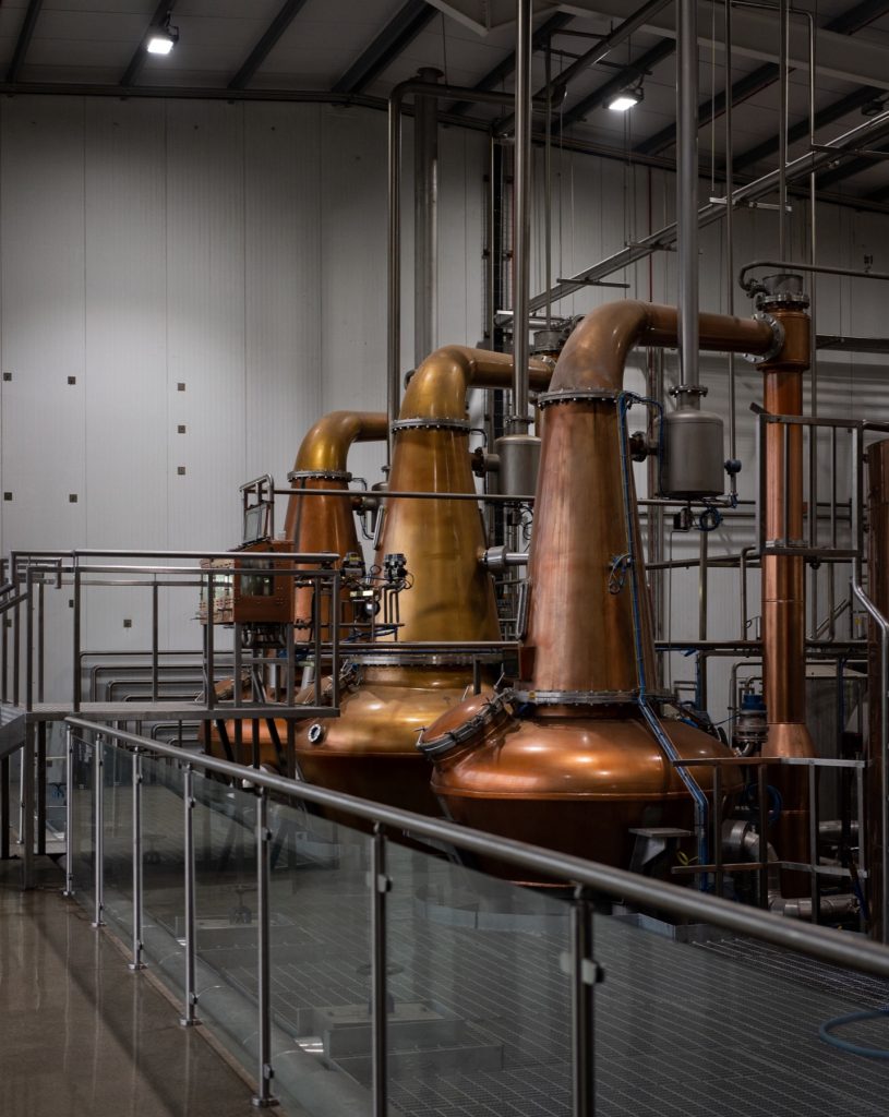 Copper pot stills inside the West Cork Distillers distillery